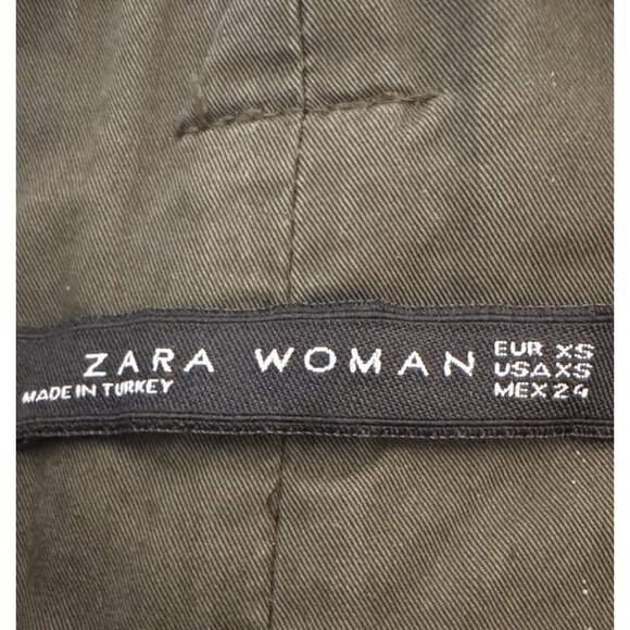 Zara Woman XS Olive Green Belted Wide-Leg Cropped Pants Cotton Blend - Picture 3 of 13